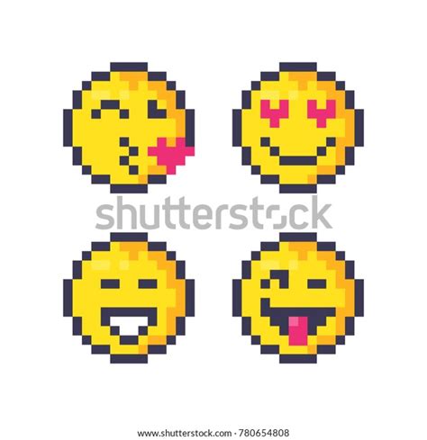 Cute Pixel Emoticons Set Emoji Smile Stock Vector Royalty Free 780654808