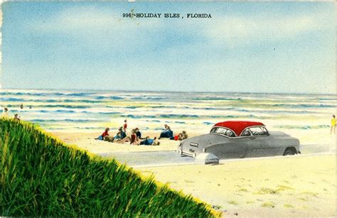 Holiday Isles Florida Beach Scene With Old Auto Vintage Etsy