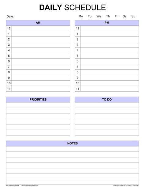 Free Daily Schedules For Word 30 Templates
