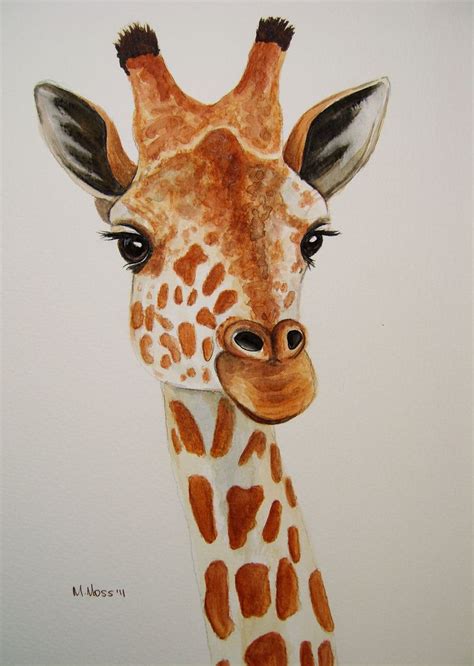 Giraffe Portrait In Watercolour Giraffe Painting Giraffe Art