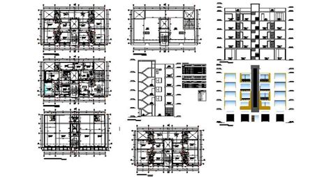 Elevation Plan And Section Detail Of High Rise Building D View Cad