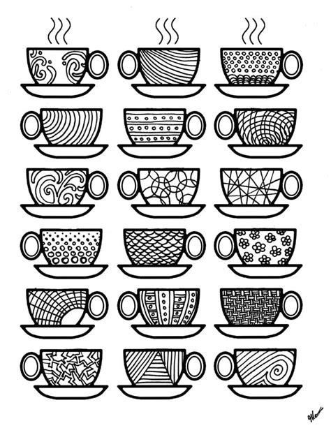 Get The Coloring Page Coffee Cups Free Printable Adult Coloring