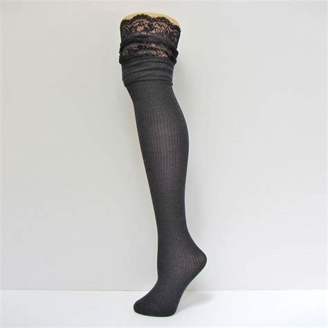 Ribbed High Knee High With Lace Lady Stockings Women Style