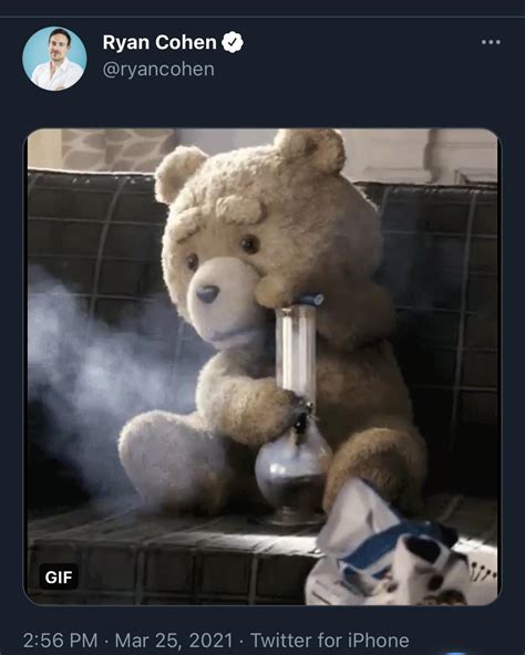 Ryan Cohen Tweets Ted Bear Choking On High Possibly A 420 Reference