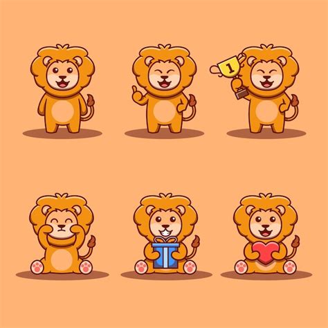 Premium Vector Cute Lion Character In Various Poses Vector Illustration