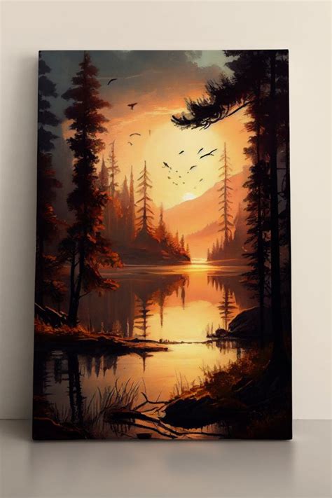 Sunset Painting Acrylic Watercolor Paintings Nature Lake Painting
