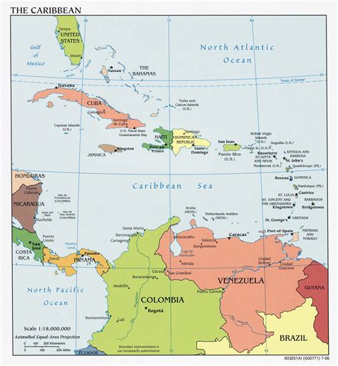 Large Detailed Political Map Of The Caribbean With Capitals And Major Cities 2006 