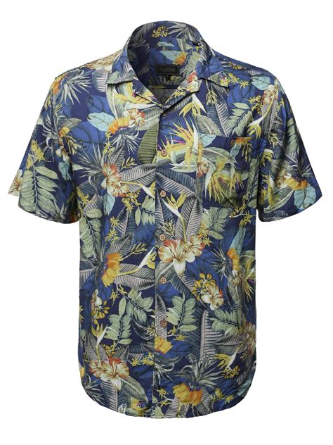 Fashionoutfit Men S Tropical Hawaiian Print Button Down Short Sleeves Chest Pocket Shirt