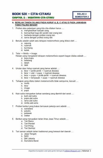 Soal Ukk Tema 6 Kelas 4 Dan Kunci Jawaban 2020 | Soal Revisi