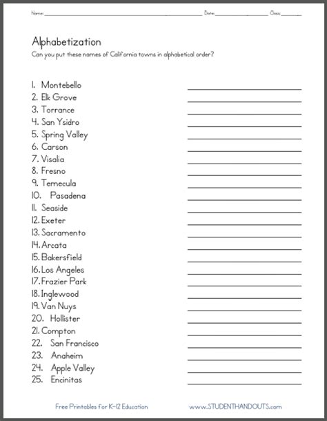 States, in alphabetical order, along with each state's flag:alabama.alaska.arizona.arkansas.california.colorado.connecticut.delaware. California Towns in ABC Order Worksheet | Student Handouts