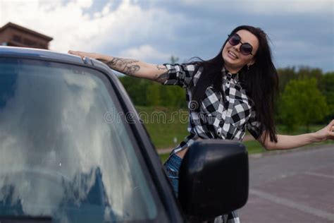 The Woman Is Near A Car Stock Image Image Of Tattoo 82763711