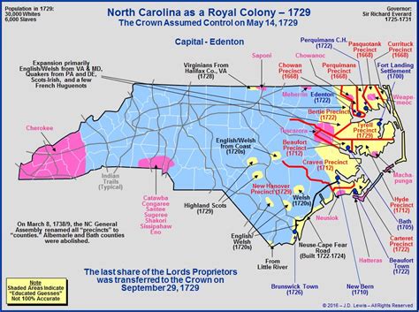 The Royal Colony Of North Carolina The Towns And Settlements In 1729