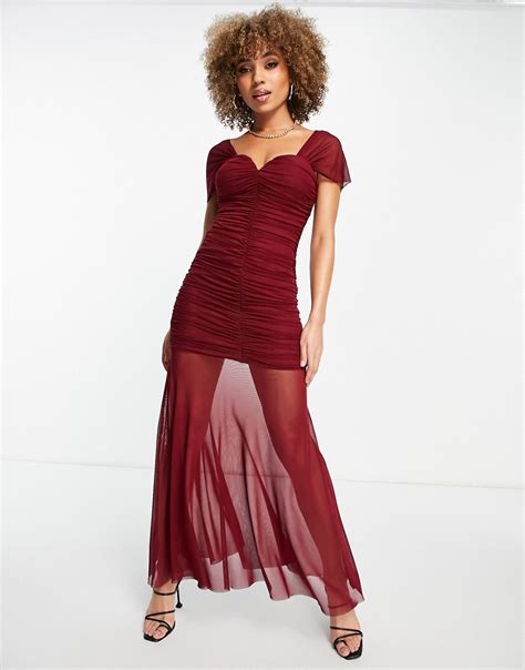 Rare London Prom Maxi Fishtail Dress In Burgundy Red Modesens