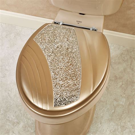 Glamour Mosaic Champagne Gold Elongated Toilet Seat