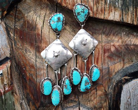 Natural Morenci Turquoise Dangle Earrings Vintage Navajo Native