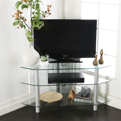 Shop Glass Metal 44 Inch Corner Tv Stand Free Shipping Today