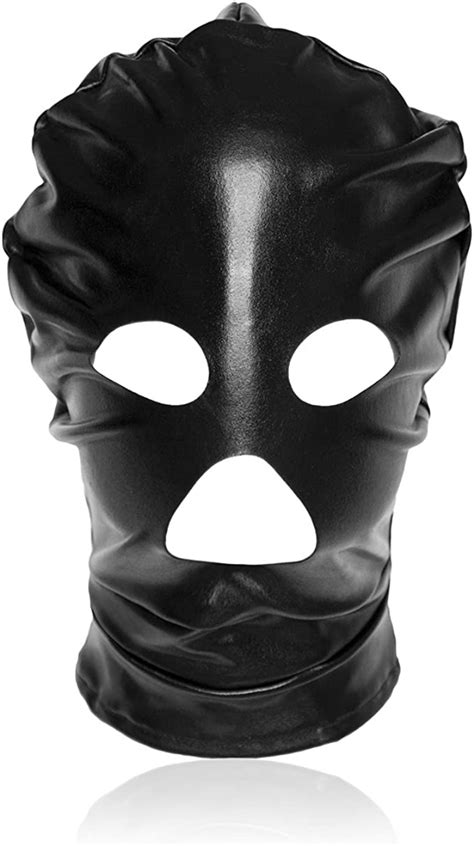 Halloween Unisex Black Patent Leather Hood Mask Black Uk