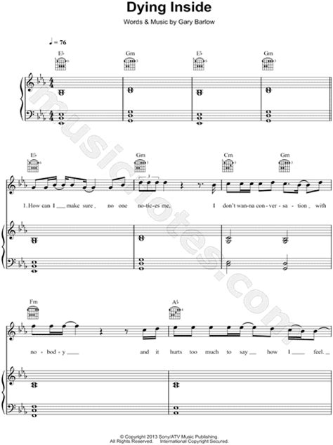 Gary Barlow Dying Inside Sheet Music In Eb Major Download And Print