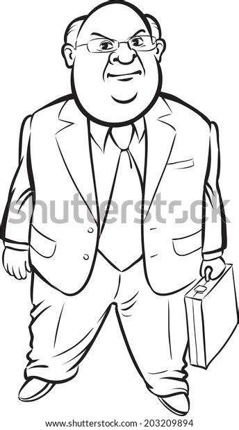 Whiteboard Drawing Cartoon Standing Fat Businessman Stock Vector Royalty Free 203209894