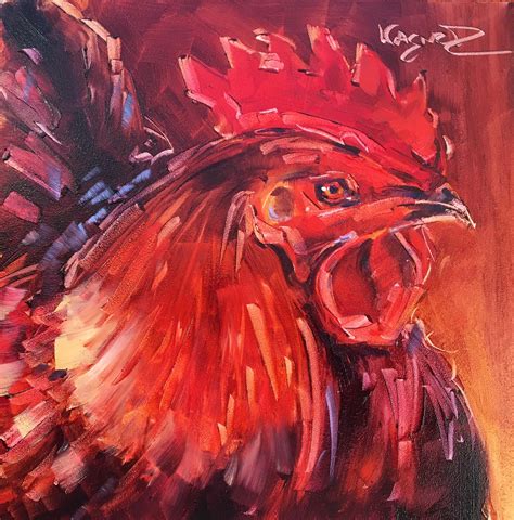 Olga Paints Original Contemporary Rooster Painting In Oils By Olga Wagner