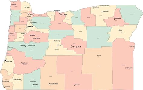 Multi Color Oregon Map With Counties Capitals And Major Cities