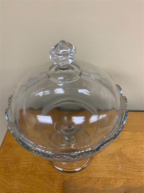 antique clear glass covered pedestal candy dish bowl compote etsy