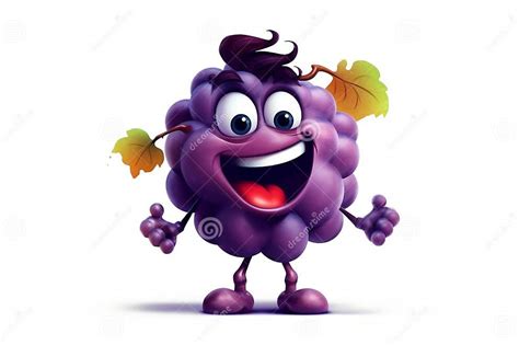 Cheerful Grape Cartoon Character On Transparent Background Ai Stock