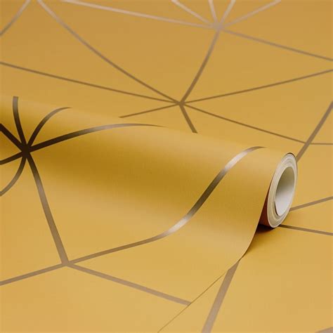 Zara Shimmer Metallic Geometric Wallpaper Mustard Gold Geometric