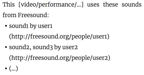 Example Of How To Attribute Sounds From Freesound Examples Source