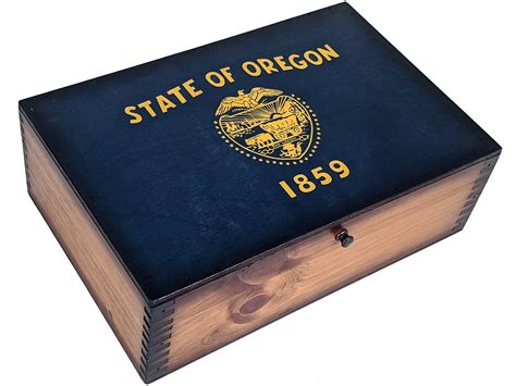 Oregon State Flag Wooden Memory Box Relic Wood