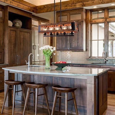 Transform your kitchen by suspending a horizontal pendant or chandelier over the perfect kitchen island. LNC 5-Light Wood Kitchen Island Lighting Rustic Chandelier ...