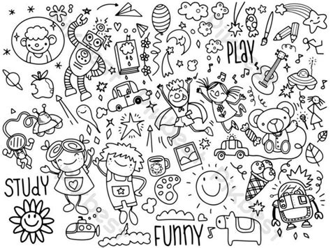 Drawing Kids Doodle Setdoodle Stylevector Illustration Png Images