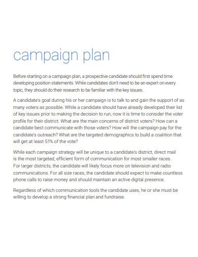Free Political Campaign Plan Samples In Pdf Ms Word Apple Pages Google Docs