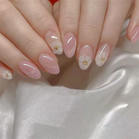 Amazon Pcs Pink Press On Nails Short Almond Yefiuo Spring