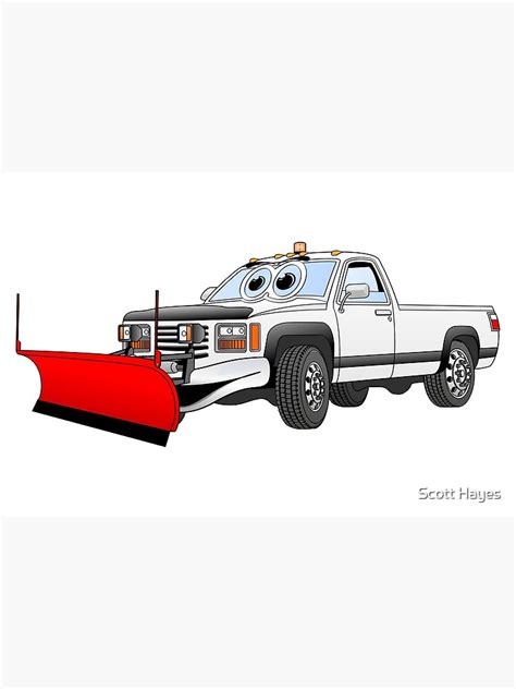 White R Pick Up Truck Snow Plow Cartoon Art Print For Sale By