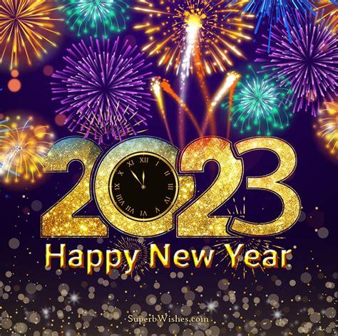 Golden Happy New Year 2023 Clock Image