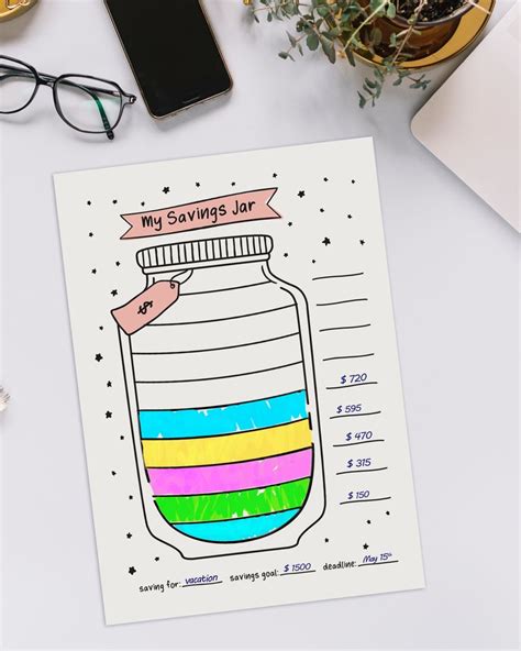 Saving Tracker Savings Jar Hand Drawn Savings Jar Printable