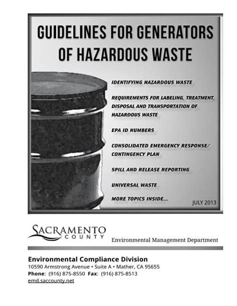 Guidelines For Generators Of Hazardous Waste Environmental