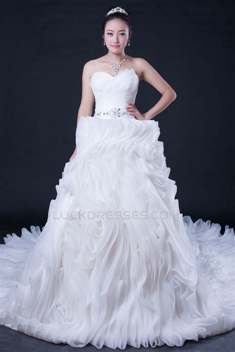 Ball Gown Sweetheart Beaded Cathedral Train Bridal Wedding