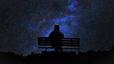 Sky Man 1080p Starry Sky Lonely Night Stars Alone Men Bench Hd