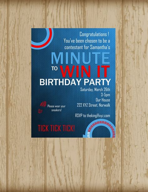 Minute To Win It Invitation Printable Minute By Custominvitestudio