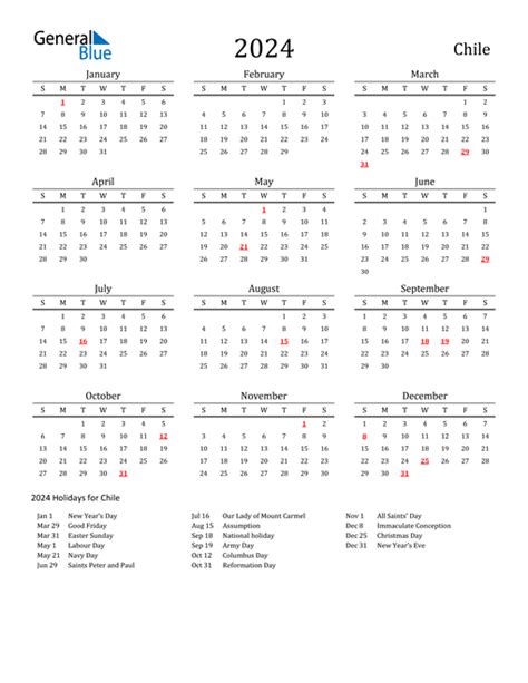 2024 Chile Calendar With Holidays