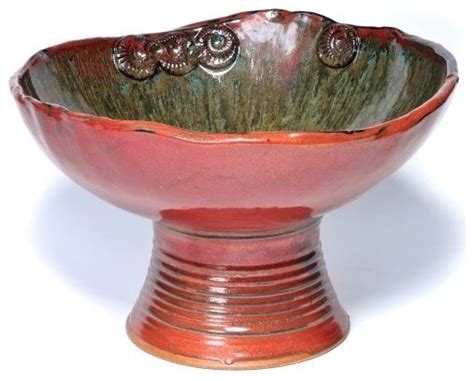 Ceramic Pedestal Bowl Extra Large Red Modern Decorative Bowls