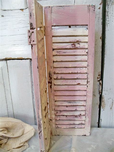 Shabby Chic Cream Pink Shutter Hand Painted Distressed Wood