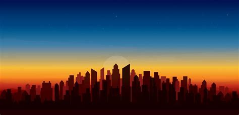 Modern City Skyline Sunset Landscape Backgrounds Vector Illustration