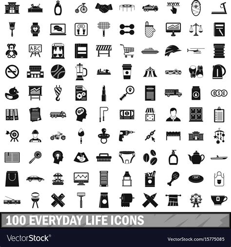 100 Everyday Life Icons Set Simple Style Vector Image