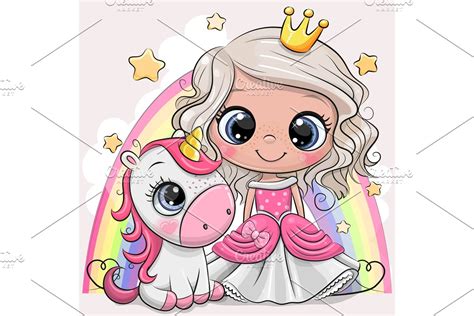 Cartoon Princess And Unicorn Custom Designed Illustrations ~ Creative