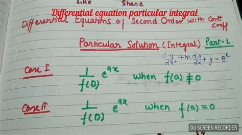 Differential Equations Of Second Orderparticular Integral Part 1
