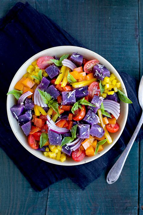 Potatoes and mayonnaise (or salad dressing) are the main ingredients in any potato salad. Italian Style Purple Potato Salad