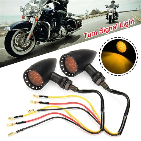 1 Pair 12V Universal Motorcycle Motorbike Yellow LED Bullet Turn Signal